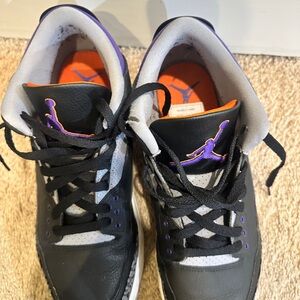 Nike Jordan 3 Black and Purple Sneakers with Orange Highlights